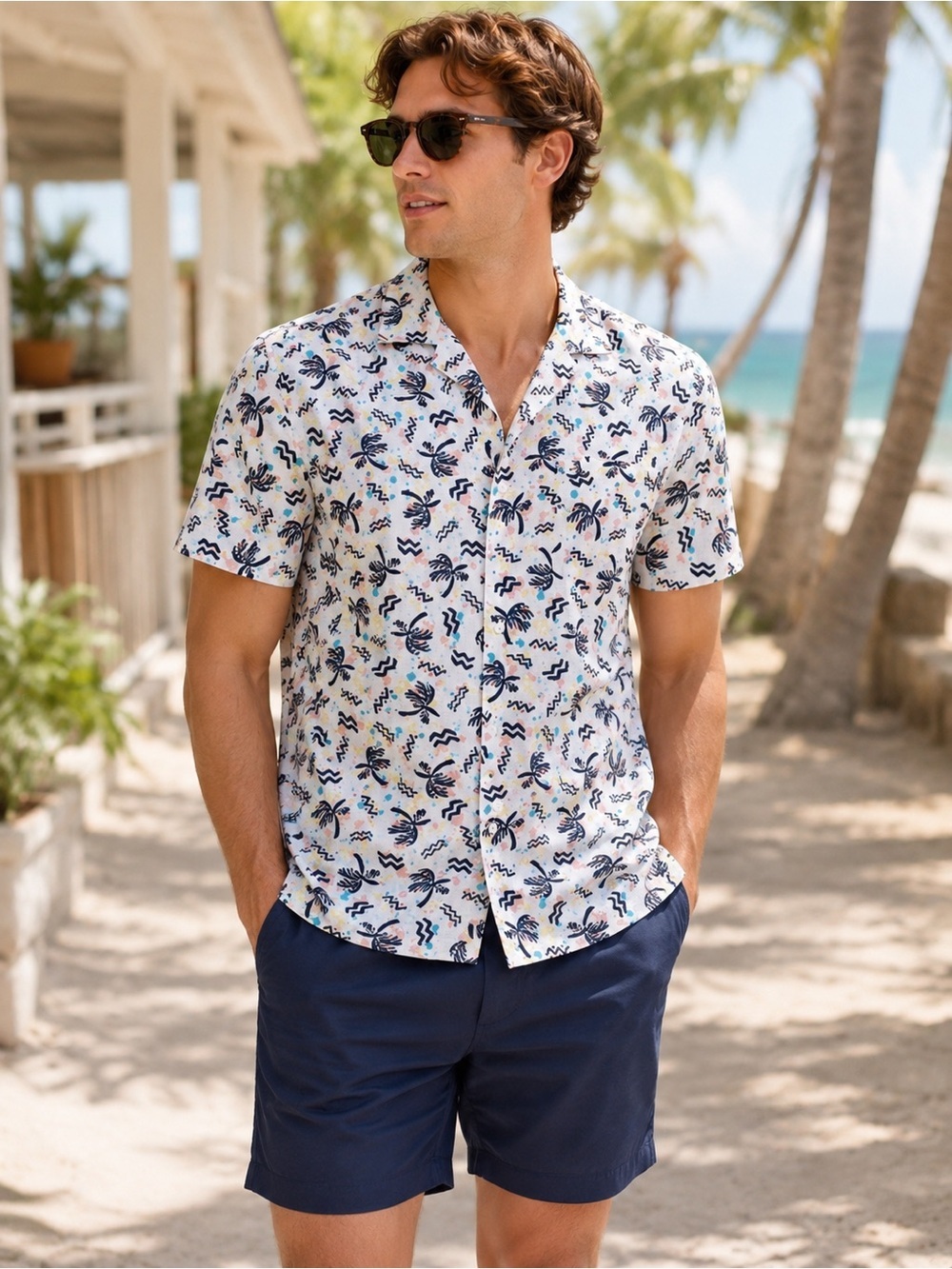 Original Penguin Palm Tree Print Cotton Short Sleeve Button Down Size Small